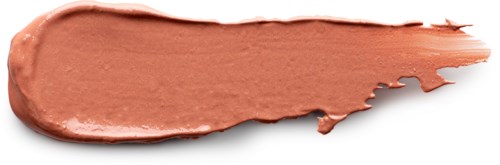 A swatch of pinkish-beige makeup with a tapered, uneven edge, applied on a black background.