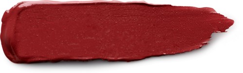 A smear of red lipstick with a textured, uneven edge on a white background.