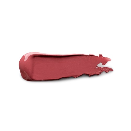 A smear of pinkish-red lipstick or makeup product on a white background.