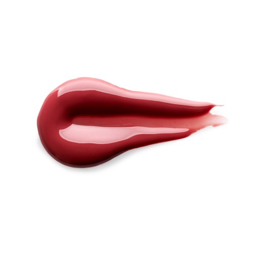 Et stænk af mørkerød og pink lip gloss med blank overflade på en hvid overflade.