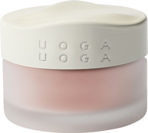 En rund beholder med lys pink bund og låget med "UOGA" indgraveret.