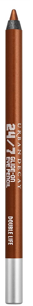En brun eyelinerpenna med silverlock och Vit text, märkt 'Double Life' och 'Urban Decay'.