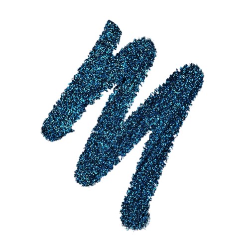 Ett glittrande blått, texturerat bokstav 'M' med tre vertikala streck på vit bakgrund.