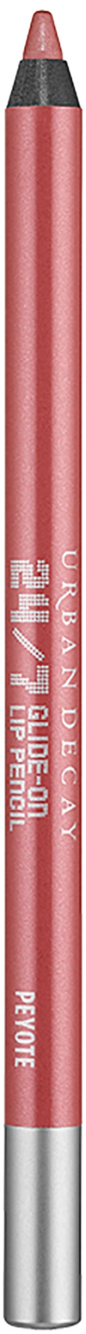 A pink and gray makeup pencil with text on it, used for applying eye or lip color.