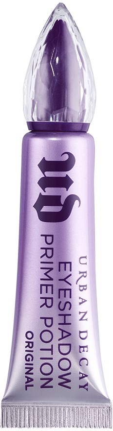 Pieni tuubi Urban Decay -silmämeikinpohjustusvoiteesta, violetin värinen ja kärkipäinen applicaattori.