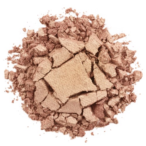 Zerbrochener rosa Make-up-Blush mit verstreutem Puder.