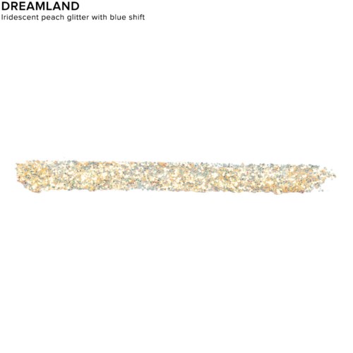 A horizontal strip of iridescent peach glitter with a blue shift, labeled as a dreamland.