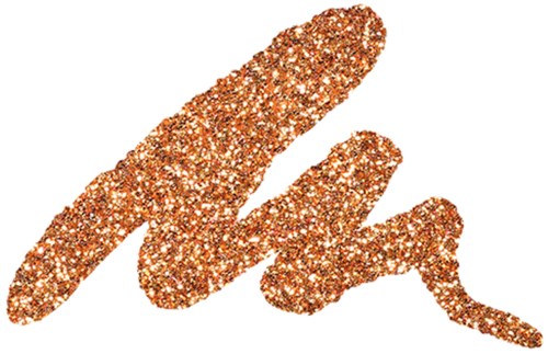 Ein glitzernder, goldenfarbener, kursiver Schrift auf schwarzem Hintergrund.