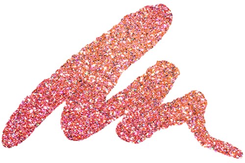 Glitterende roze handschoen met ring, gemaakt van glittermateriaal, op een witte achtergrond.