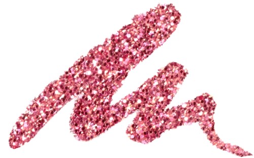 En rosa glittrig skript som ligger på ett svart bakgrund.