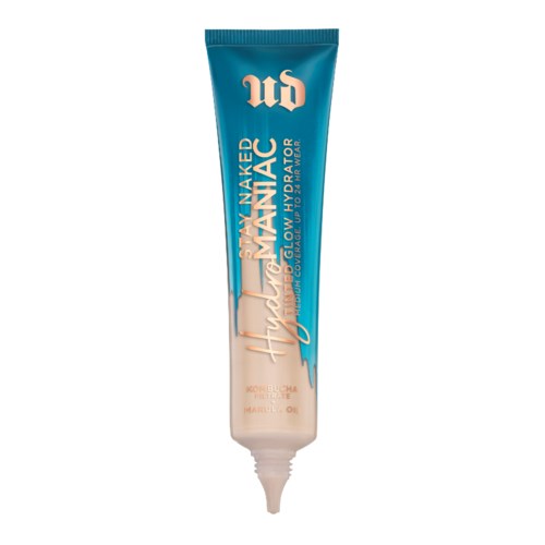 En tub med Urban Decay Hydromaniac återfuktande gel med blå och beige design.