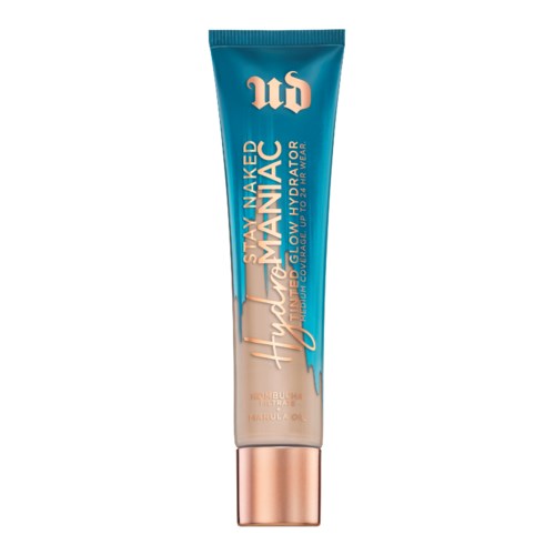 En tube af Urban Decay All Nighter Setting Spray med blå og beige farver og blank låg.
