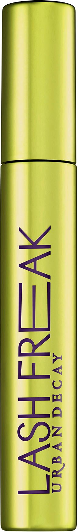 Zielony tusz do ust z fioletowym tekstem 'LASH FLASH' i 'URBAN DECAY.'