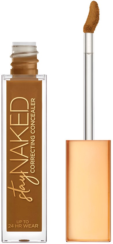 En concealer-flaske med påføringspind, beige væske indeni, mærket 'FLAWLESS' til huddækning.