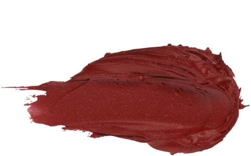 Ein dicker, roter Make-up-Fleck auf weißem Hintergrund. Sieht aus wie Lippenstift oder Lipgloss.