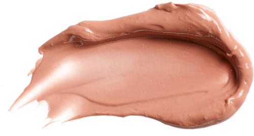 Ein Streifen hellbraune Creme oder Make-up auf weißem Hintergrund.
