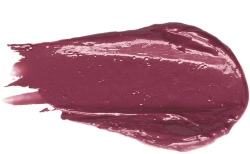 Ein Klecks lila Lippenstift mit glänzendem Finish auf weißem Hintergrund.