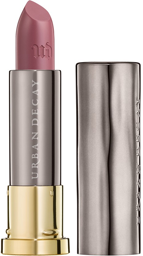 Ein Lippenstift mit silbernem Gehäuse und rosa Lippenstift innen.