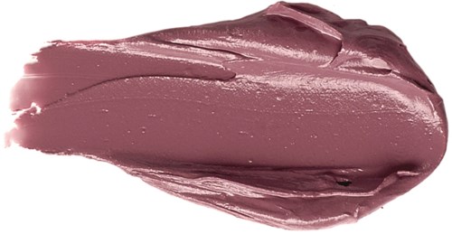 Ein Streifen lilafarbigen Lippenstifts mit glänzender, glatter Oberfläche und ungleichmäßigen Kanten.