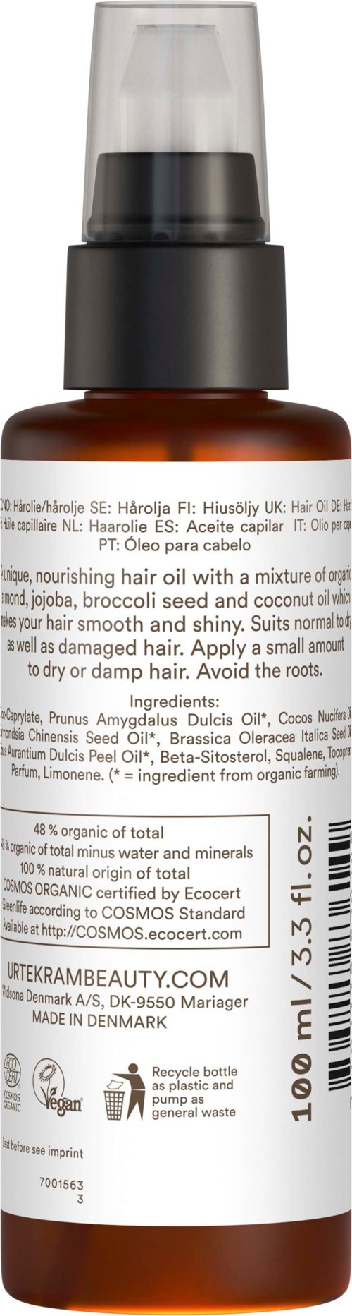 Mała brązowa butelka do rozpylania z czarną nakrętką i przezroczystym dyszą, prawdopodobnie do produktów do włosów lub skóry, 100 ml.