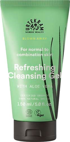 Grønn tube med Refreshing Cleansing Gel med aloe vera for normal til kombinasjonshud, økologisk, vegansk, 150 ml.