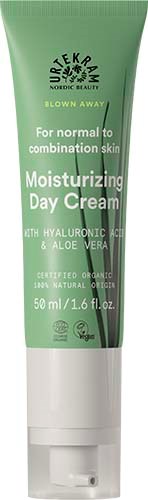 Grön tub med fuktgivande dagkräm med hyaluronsyra och aloe vera för huden, 50 ml.