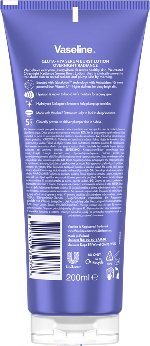 Vaseline Gluta Hya Overnight Radiance Body Serum 200 ml