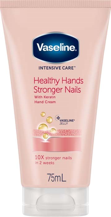 Krem do rąk Vaseline Intensive Care, wzmacnia paznokcie i skórę, z keratyną, 75 ml, poprawia siłę paznokci.