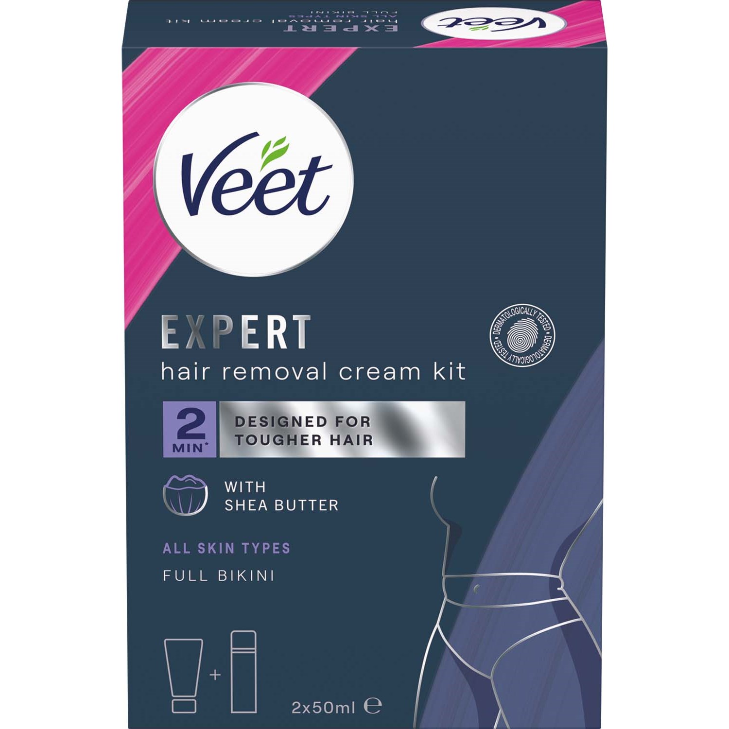 Läs mer om Veet Expert Hair Removal Cream Kit All Skin Types Full Bikini 100 ml