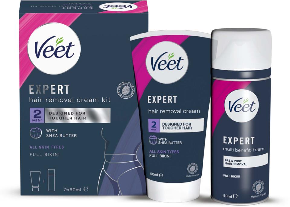 Veet Expert Hair Removal Cream Kit All Skin Types Full Bikini 2 x 50 ml