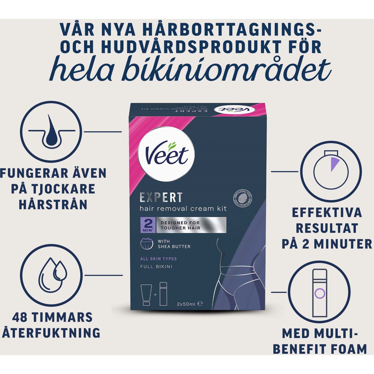 Veet Expert Hair Removal Cream Kit All Skin Types Full Bikini 100 ml (obrázok 4)