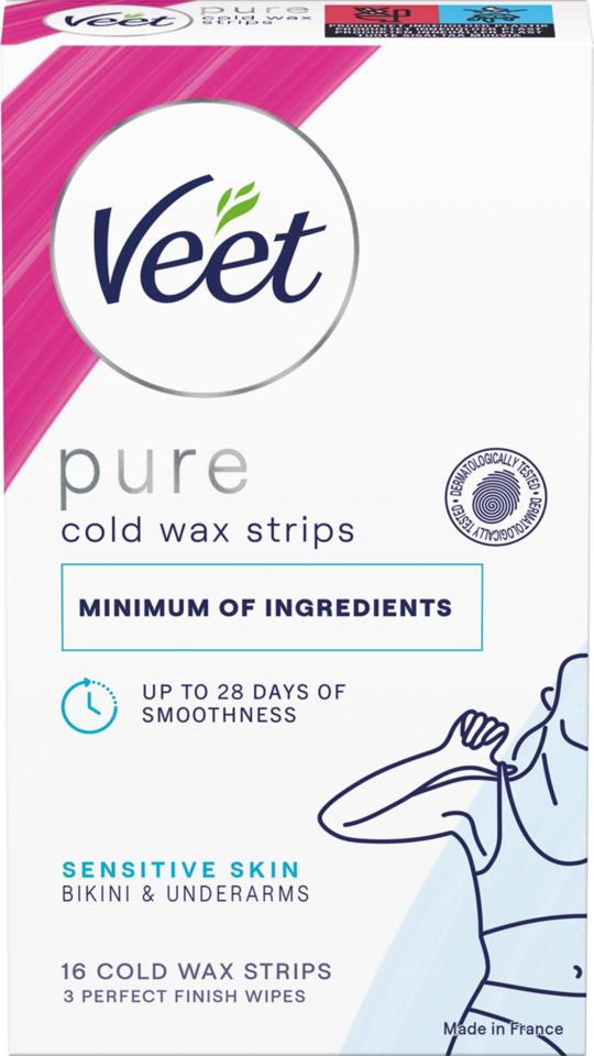 Veet Pure Cold Wax Strips Sensitive Skin Bikini & Underarms 16 pcs
