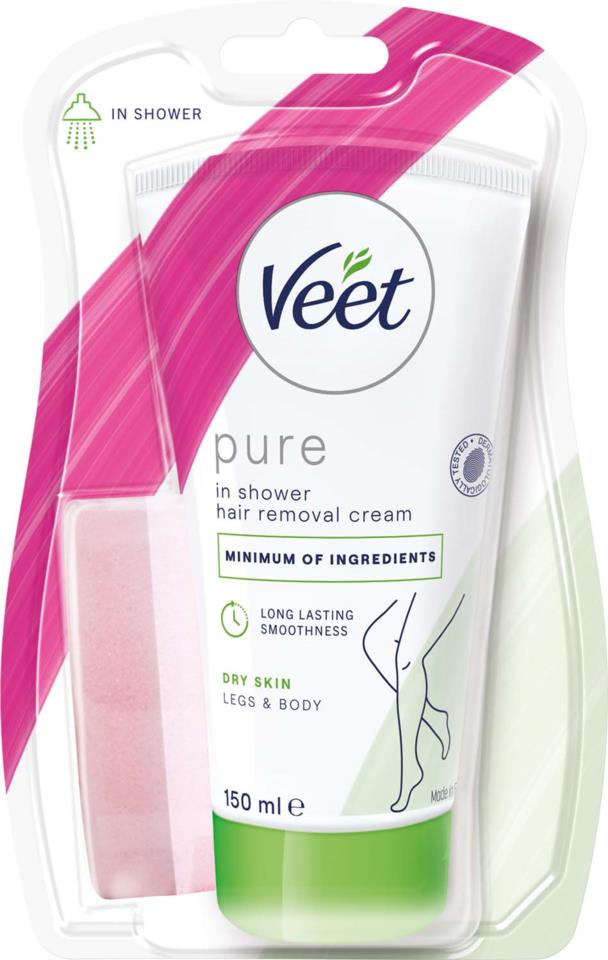 Veet Pure In Shower Hair Removal Cream Dry Skin Legs & Body 150 ml
