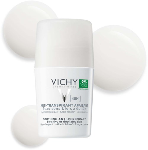 Vichy anti-transpirant stick voor gevoelige huid, 48 uur bescherming, zonder alcohol en geur.