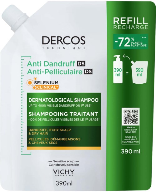 VICHY Anti Dandruff Dercos Shampoo for Dry Hair Refill 390 ml