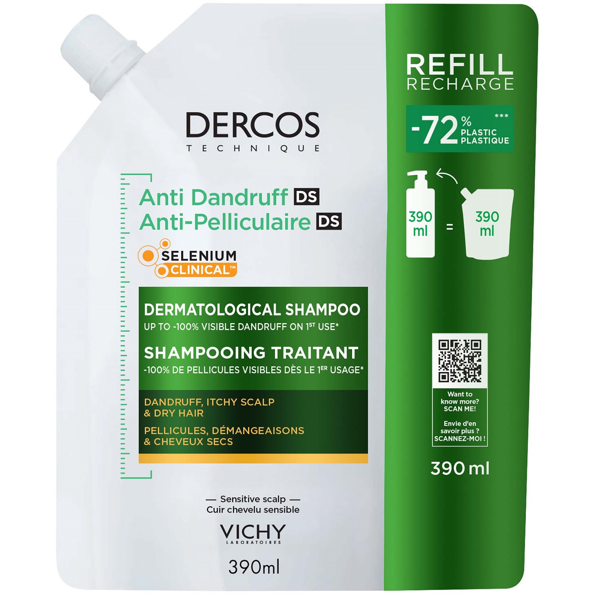 Vichy Dercos Technique Anti-Dandruff Shampoo Dry Hair Refill 390 ml