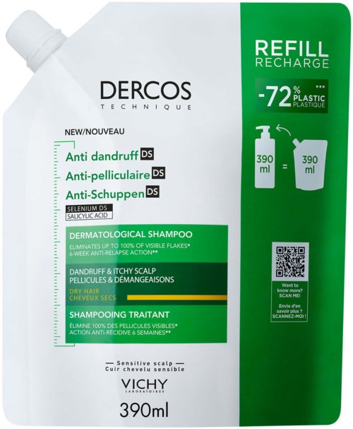 VICHY Anti Dandruff Dercos Shampoo for Dry Hair Refill 390 ml