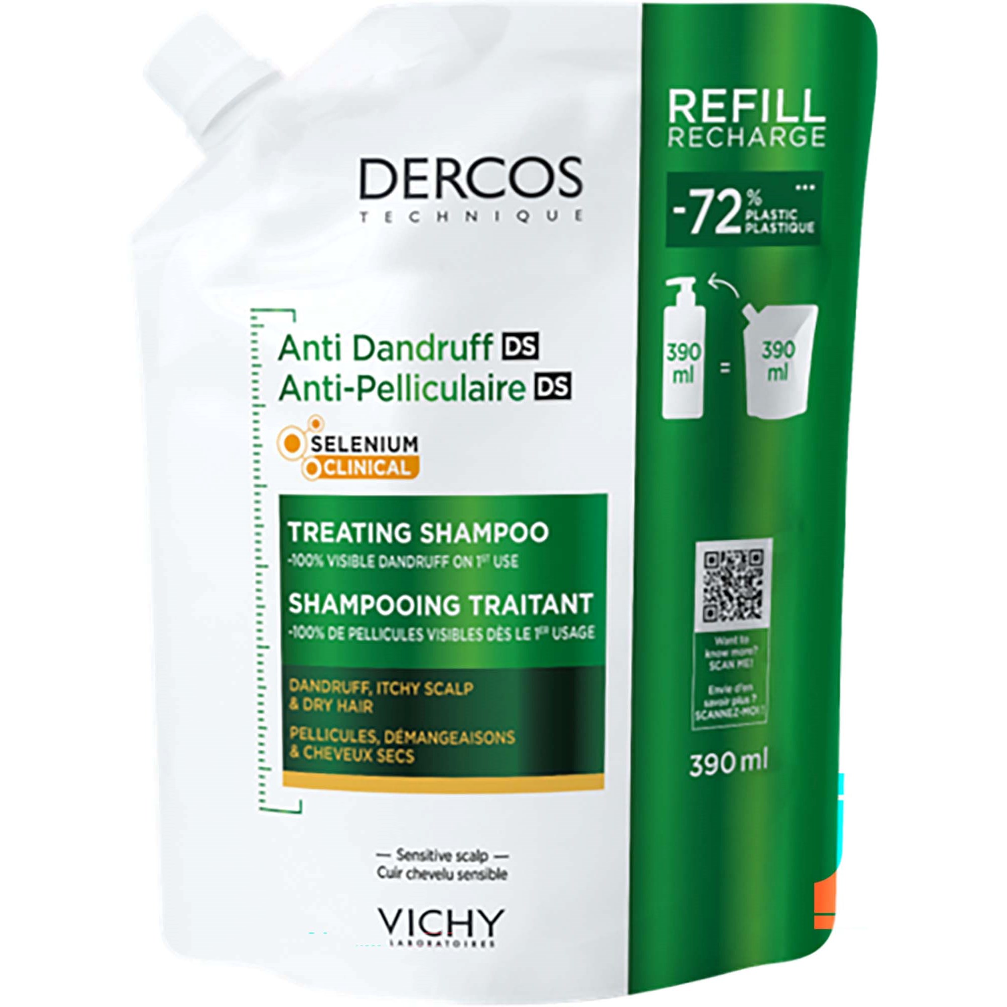 VICHY Dercos Anti-Dandruff Shampoo Refill for Dry Hair 390 ml