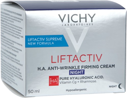 Vichy Liftactiv nachtcrème met hyaluronzuur, vitamine C, voor anti-rimpel verstevigende huid.