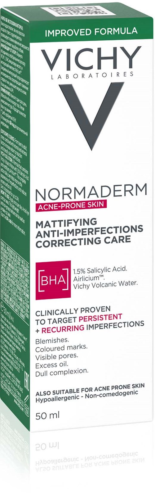 Vichy Normaderm acne-prone skin care product, 50 ml, with ingredients like salicylic acid and volcanic water, for acne treatment.
