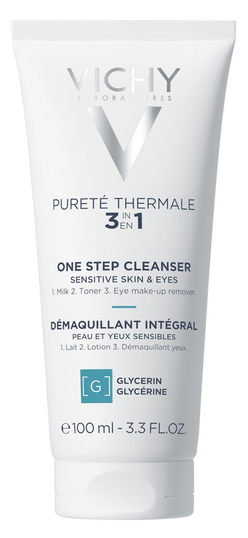Vichy Purée Thermale 3-in-1 cleanser voor gevoelige huid en ogen. Bevat glycerine, 100 ml.