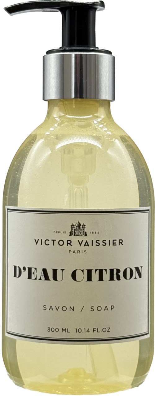 En såpeflaske med pumpe, merket D'Eau Citron av Victor Vaissier fra Paris, 300 ml.