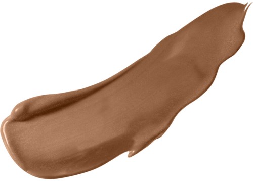 Ett generöst lager av brunt smink eller kräm, böjt och jämnt med en glänsande yta.