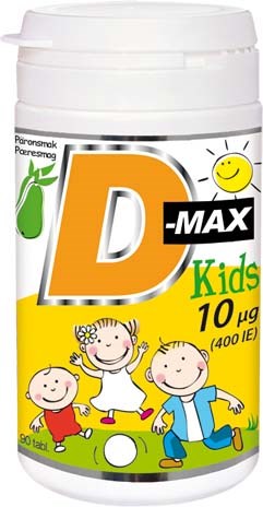 Vitamin D-tillskott för barn med en leende sol och barn på etiketten.