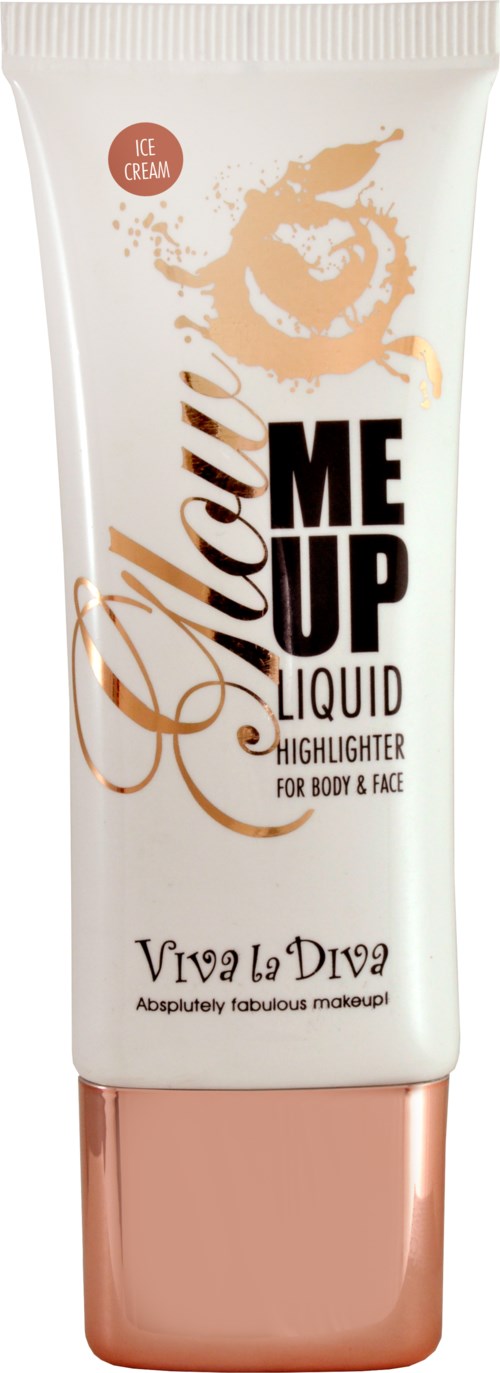 En tub med flytande highlighter märkt 'Make Up Me Up' med 'Viva la Diva' och en smak av glass.