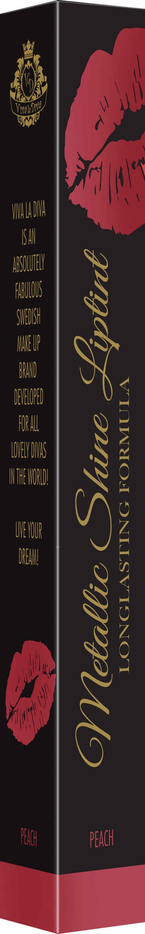 A black box with red lipstick marks and gold text, likely a cosmetic product packaging.