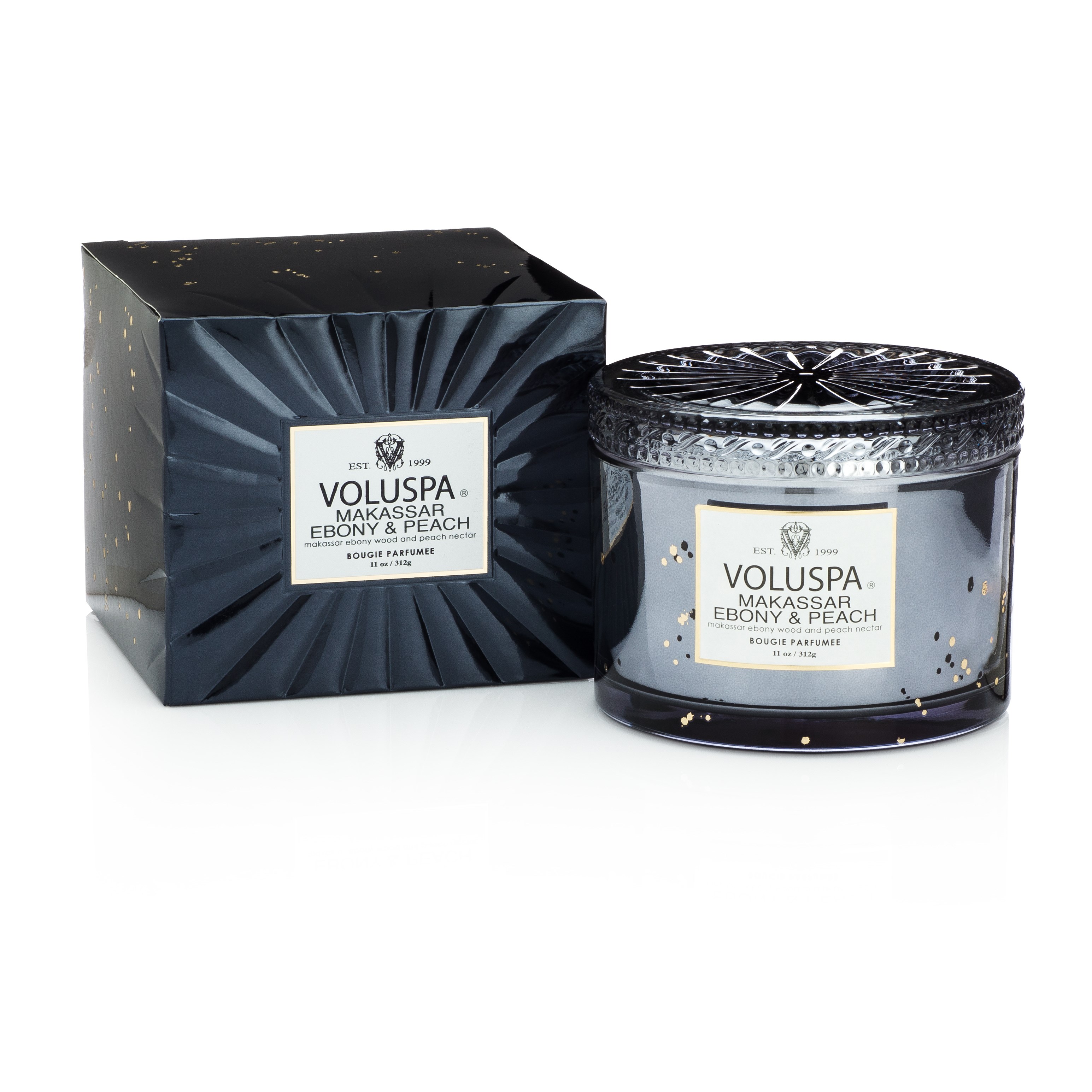 Voluspa Makassar Ebony & Peach Vermeil Boxed Corta Maison Glass w. Lid
