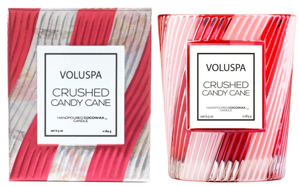 Voluspa Crushed Candy Cane Textured Glass Candle Candle 40 h