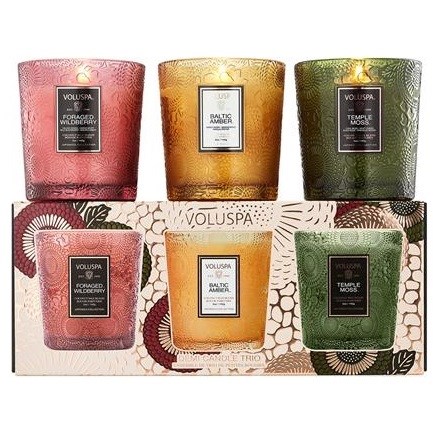 Voluspa 3 x Demi Candle Set Forbidden Fig, Baltic Amber, Temle Moss - 468 g