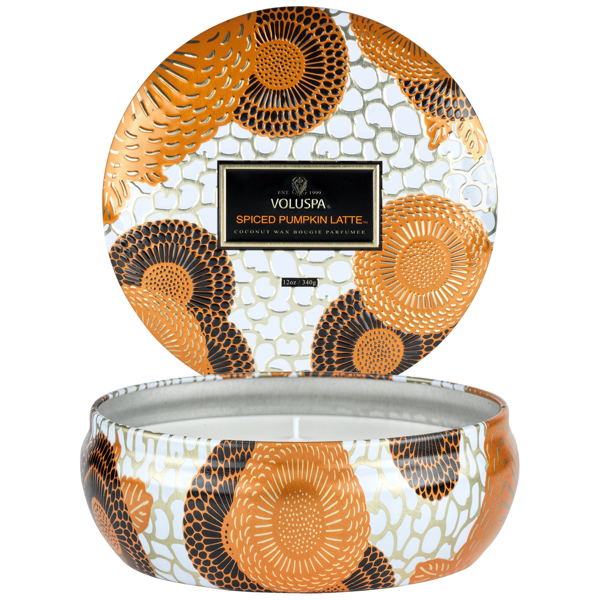 Voluspa Japonica Holiday Decorative 3-Wick tin Candle, Spiced Pumpkin